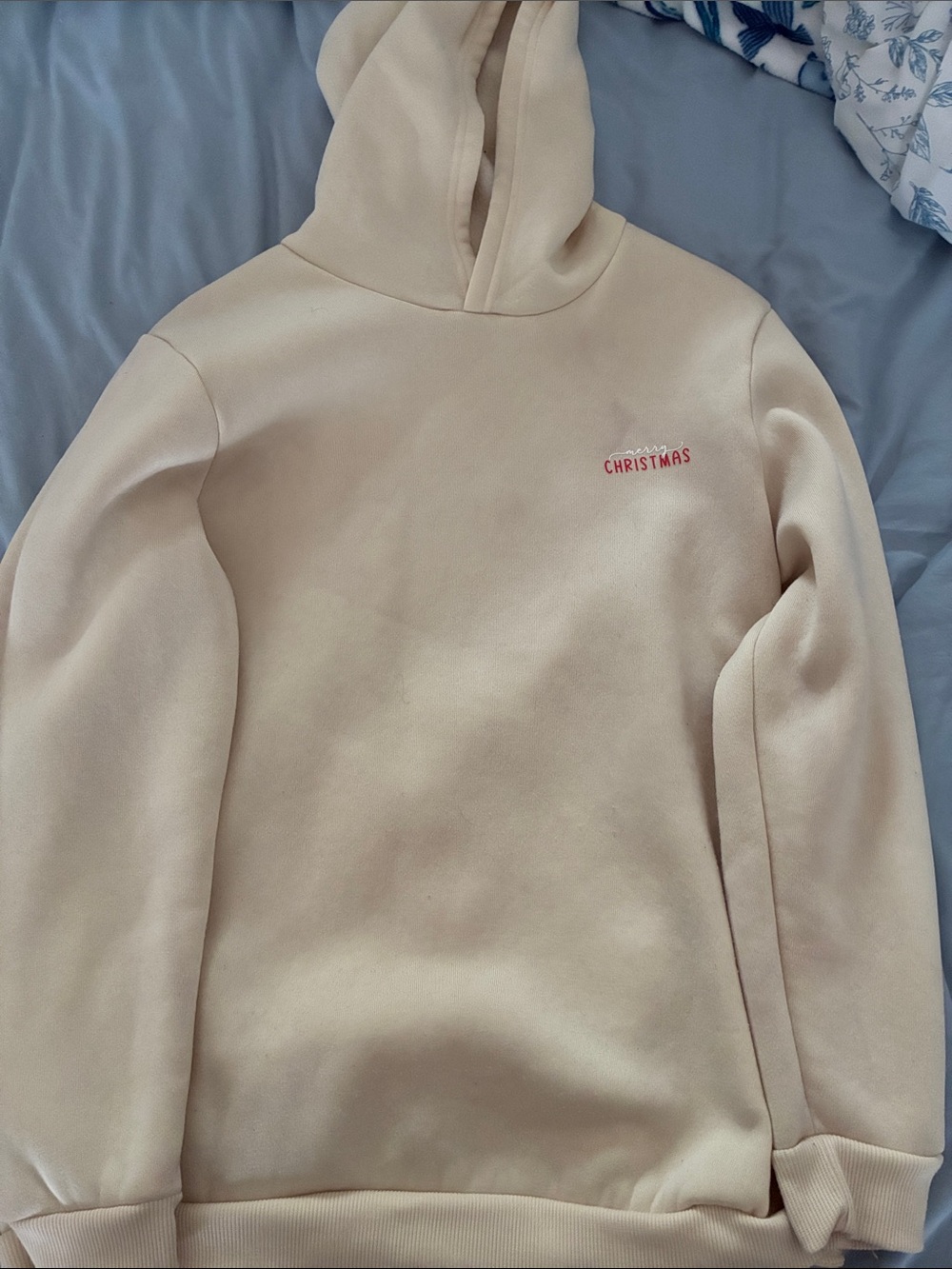 SHEIN Cream Crewneck Sweater with Red 'Christmas' Accent